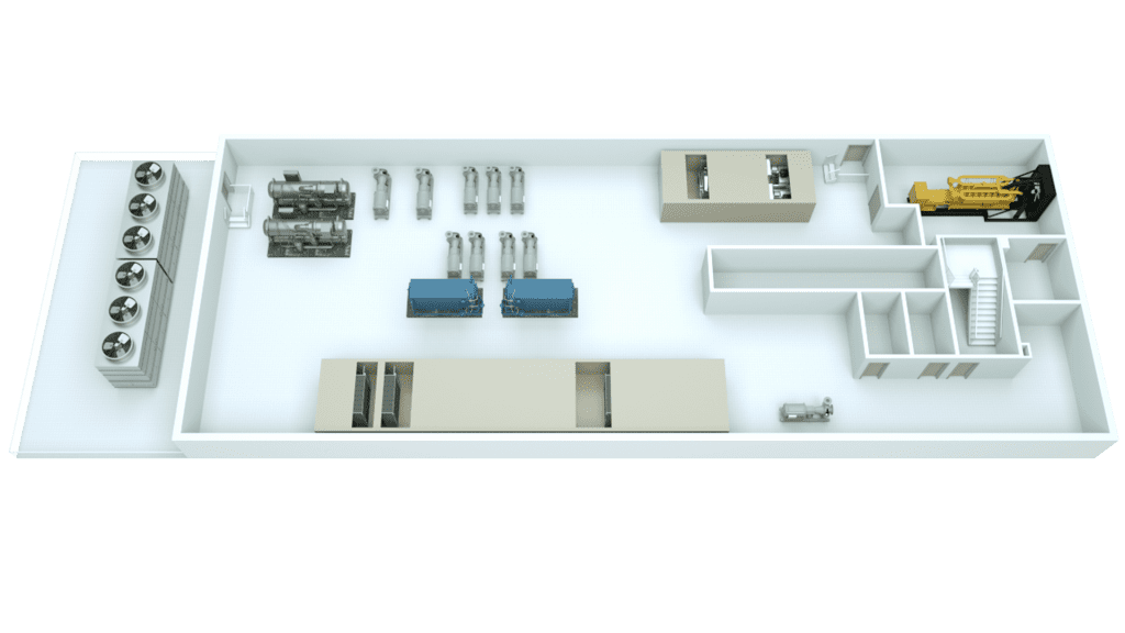 industrial 3D floor plan with machinery