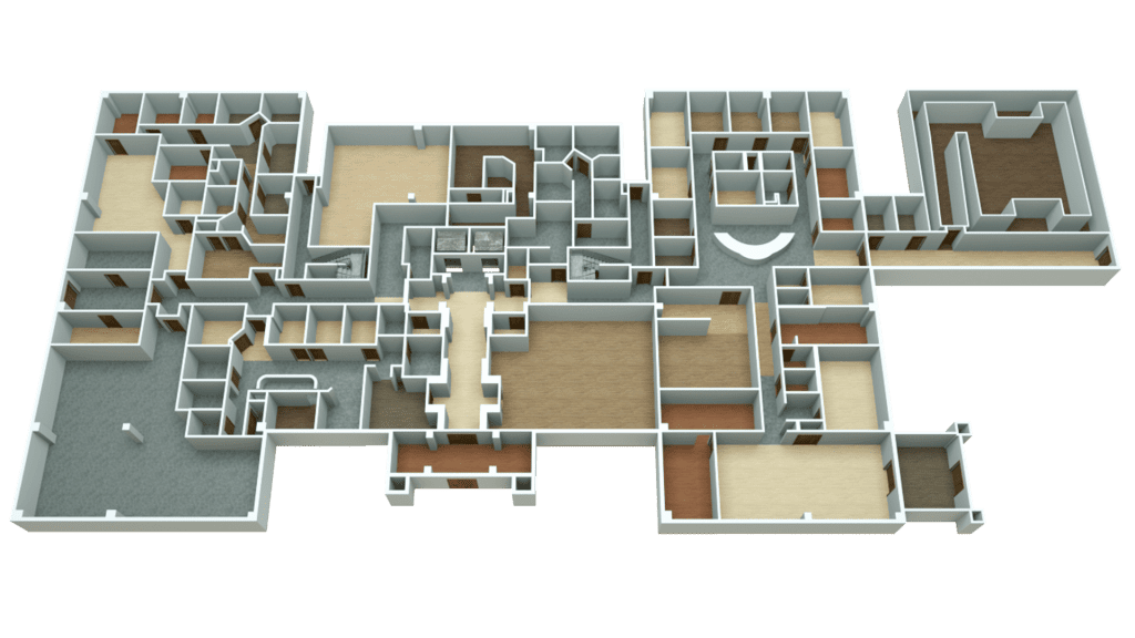 3D floor plan Template 3 bronze with zoning