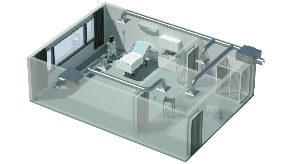 hospital isolation room from 3D perspective