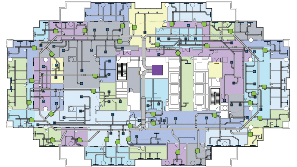 Illustrated drawing of a 2D floor plan.